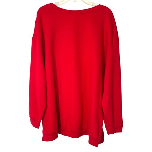 Holiday Time Christmas Sweatshirt Tis The Season To Be Jolly Red Women 2X Slits - Picture 5 of 11